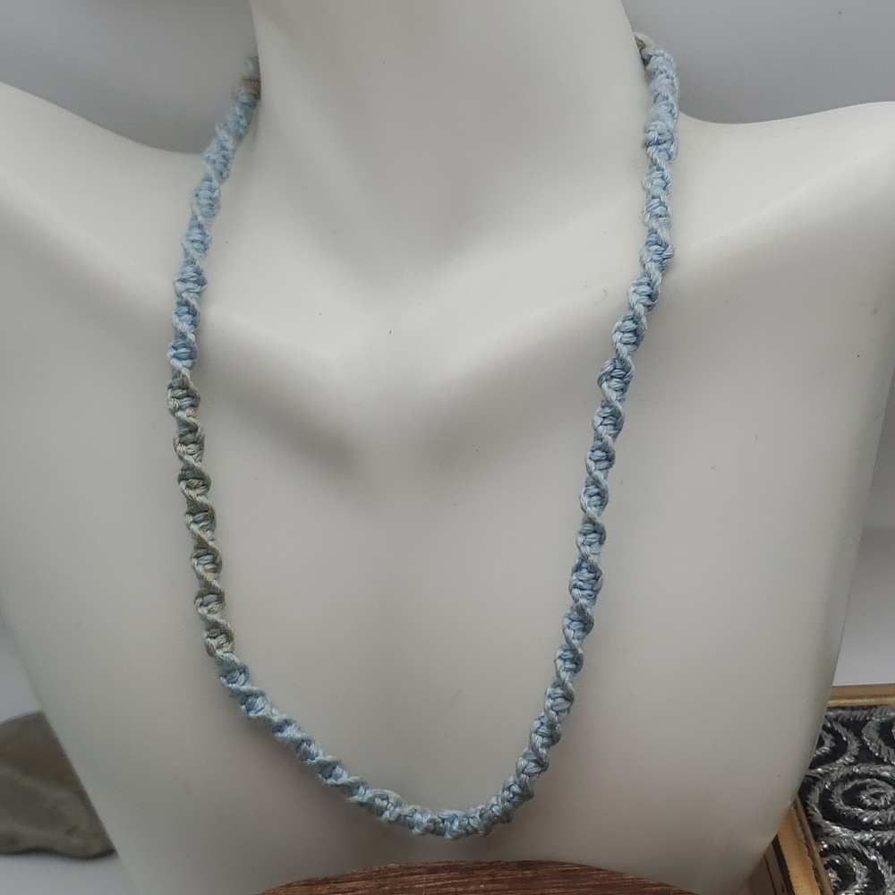 Cottagecore dust blue braided hand‎ crafted necklace choker N3112